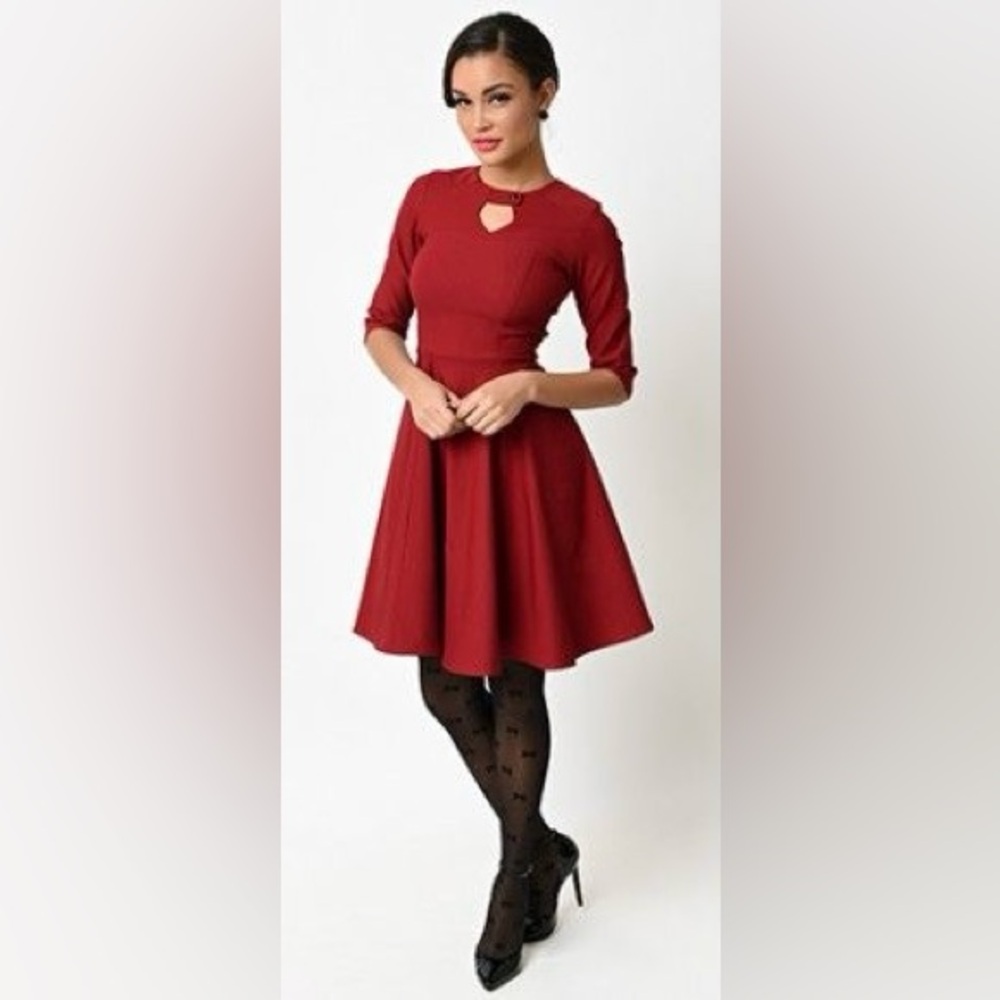 Burgundy Diamond Keyhole Swing Dress EUC 1X
